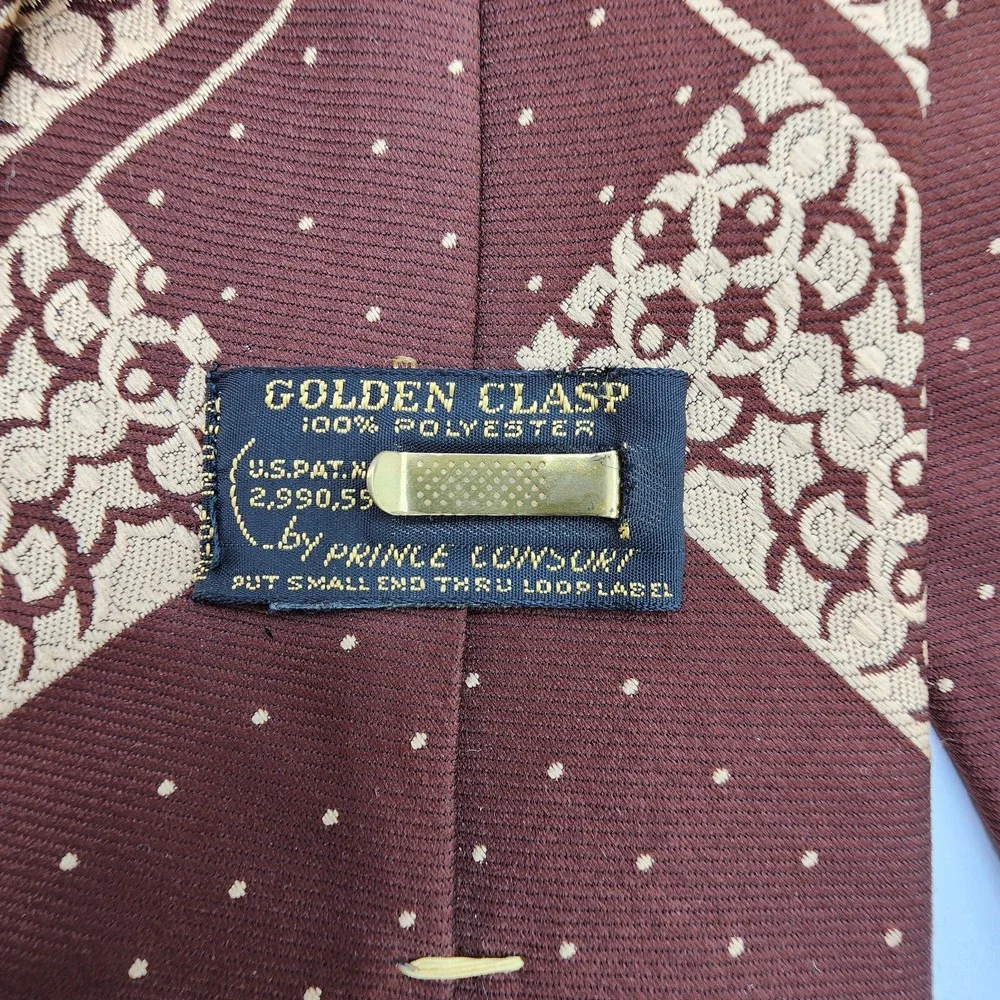 Vintage Golden‎ Clasp By Prince Consort Tie Brown Eagle Dot Polyester Fabric 57